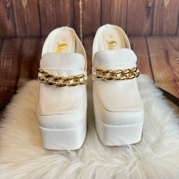 Shein Women’s White Faux Leather Platform Chunky Mules Shoes Size 8 - Picture 5 of 12